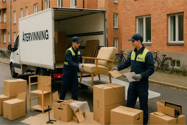 Lastning av gamla möbler för återvinning i Stockholm