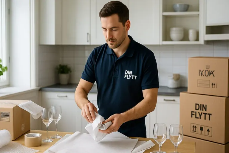 Professionell packning av köksglas i flyttkartonger